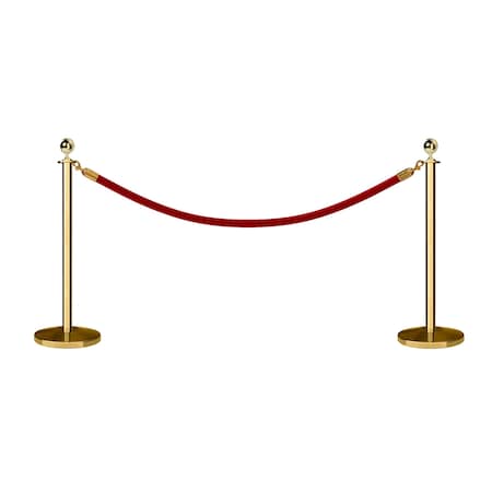Stanchion Post And Rope Kit Pol.Brass, 2 Ball Top1 Red Rope